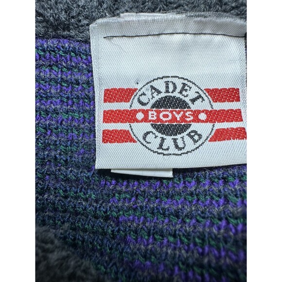 VTG 80'S/90's Cadet Boys Club Sweater Purple Green Boys Made in USA XL 18 - Picture 5 of 10
